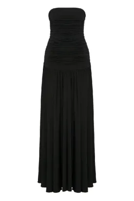 AMBER BLACK STRAPLESS JERSEY LONG DRESS