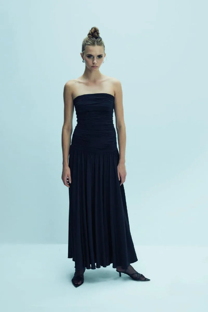 AMBER BLACK STRAPLESS JERSEY LONG DRESS