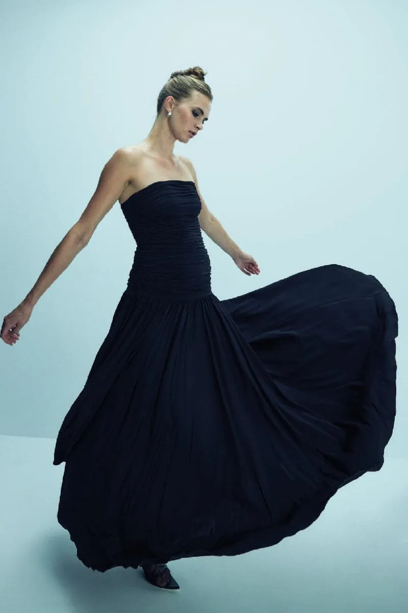 AMBER BLACK STRAPLESS JERSEY LONG DRESS