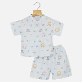 Blue Rainbow Theme Half Sleeves Muslin Nightsuit