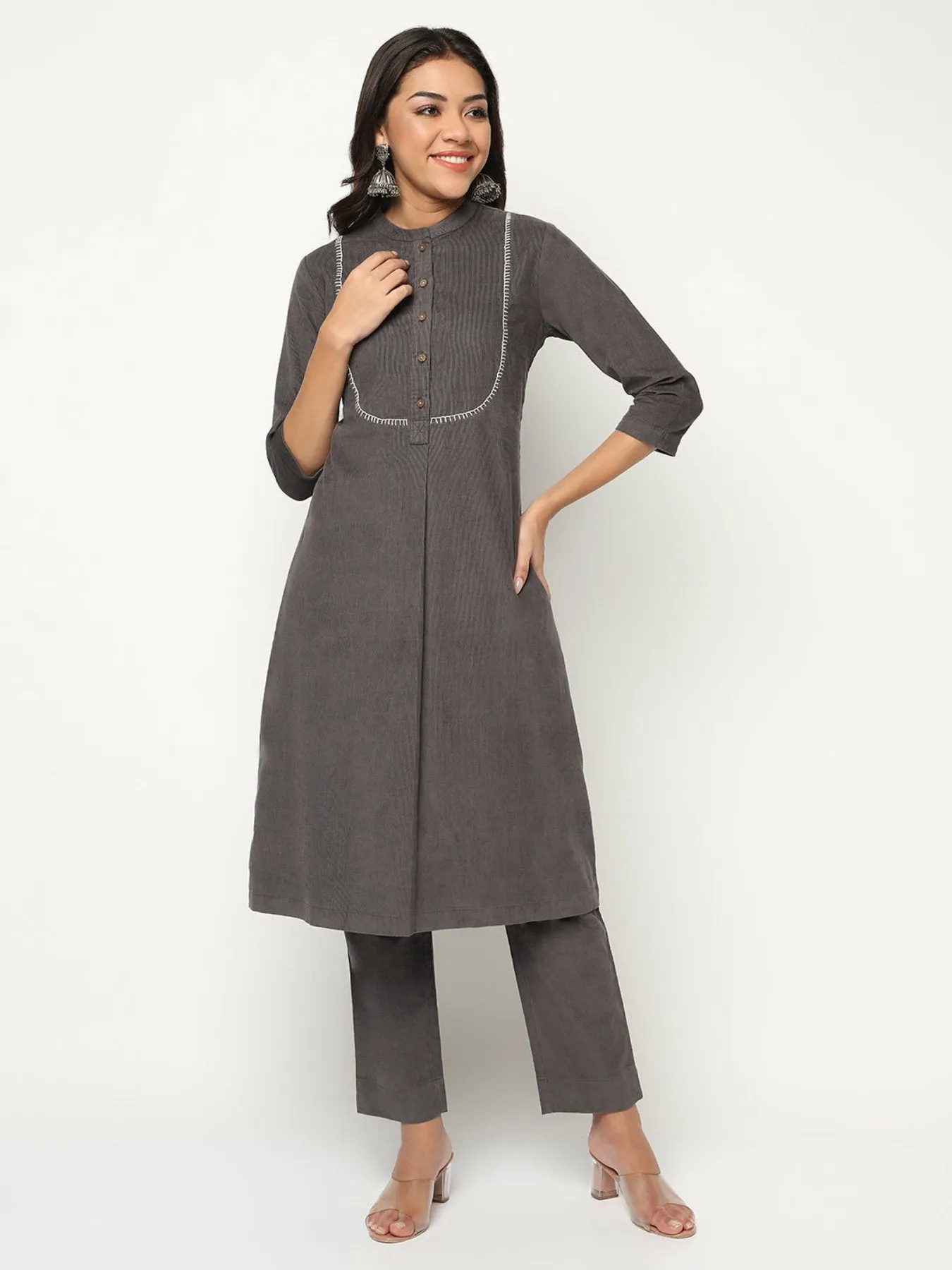 Charcoal  Corduroy kurta Set