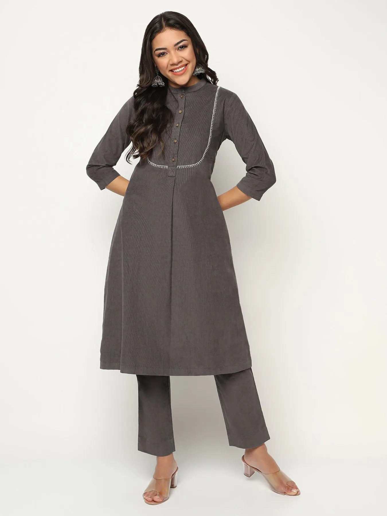 Charcoal  Corduroy kurta Set