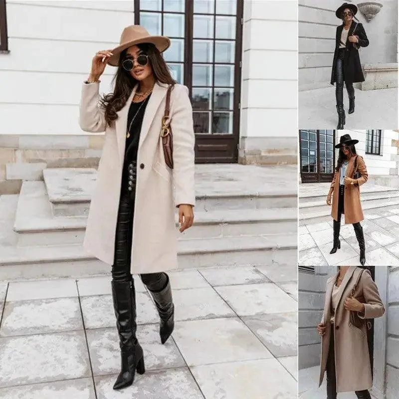 Chic Lapel Mid-Length Button Wool Coat