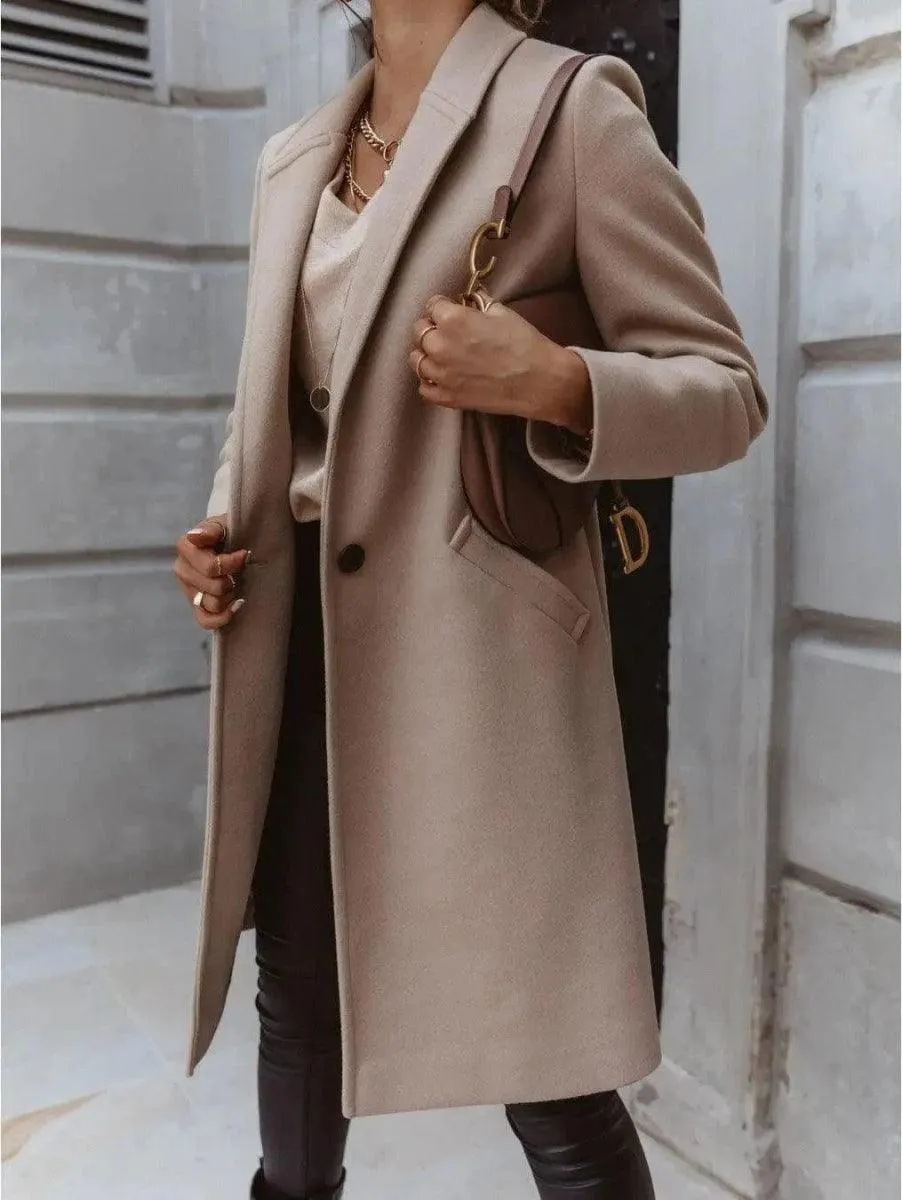 Chic Lapel Mid-Length Button Wool Coat