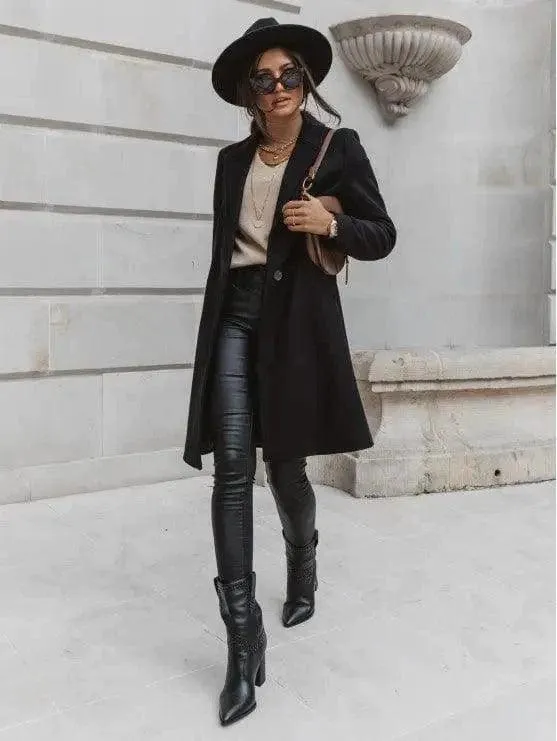 Chic Lapel Mid-Length Button Wool Coat