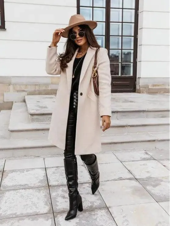 Chic Lapel Mid-Length Button Wool Coat