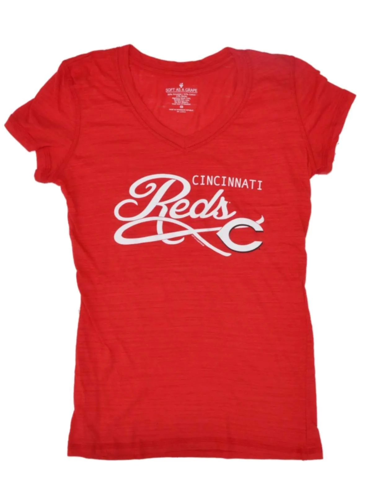 Cincinnati Reds SAAG Women Red Tri-Blend Lightweight V-Neck T-Shirt