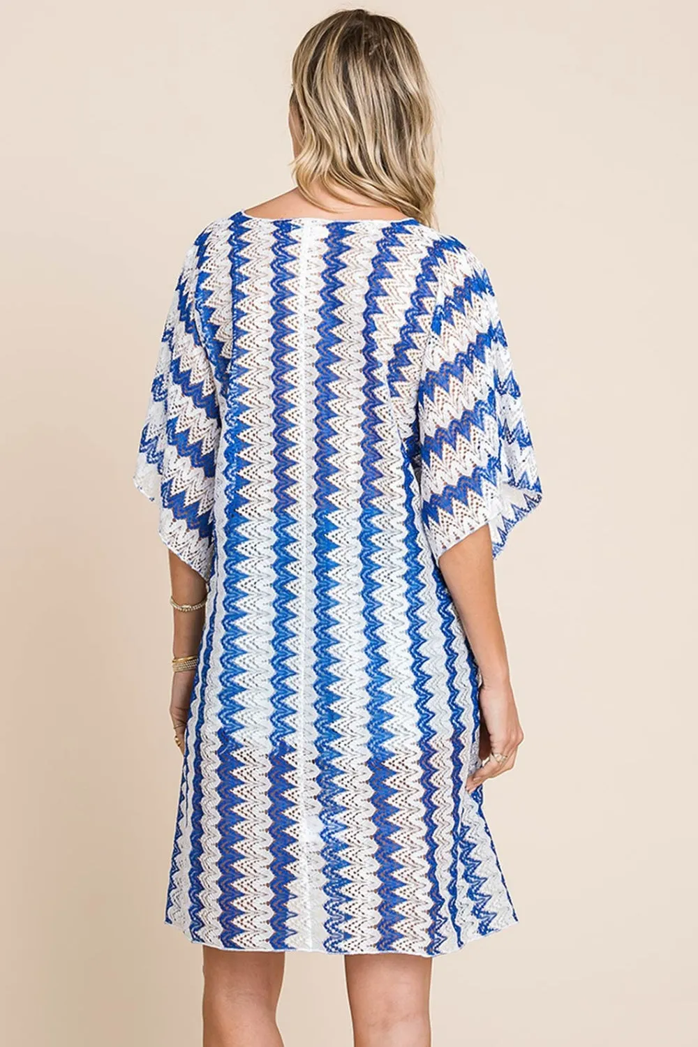 Cotton Bleu by Nu Lab Tied Striped Plunge Half Sleeve Cover-Up