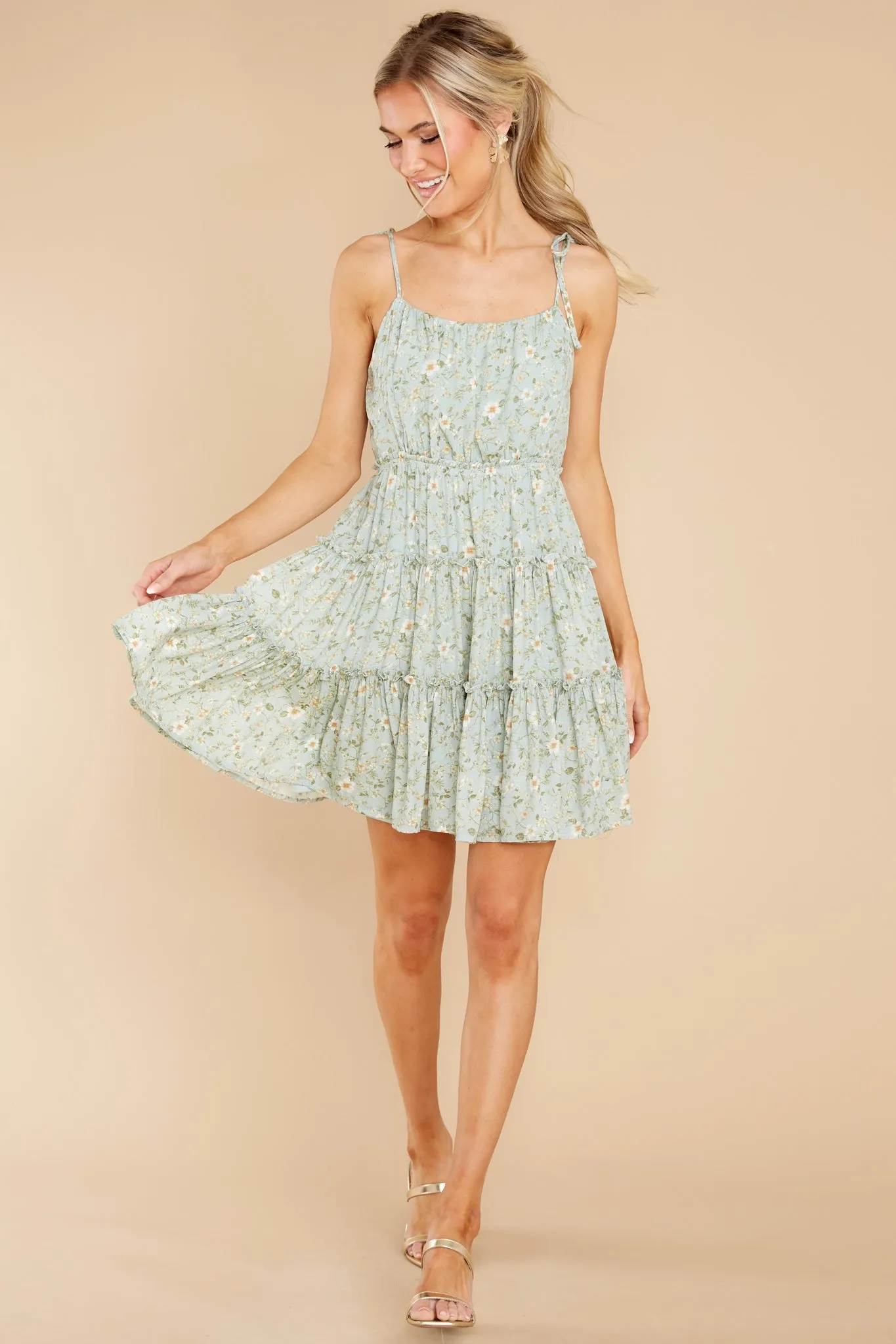 Dainty Gardens Mint Floral Print Dress