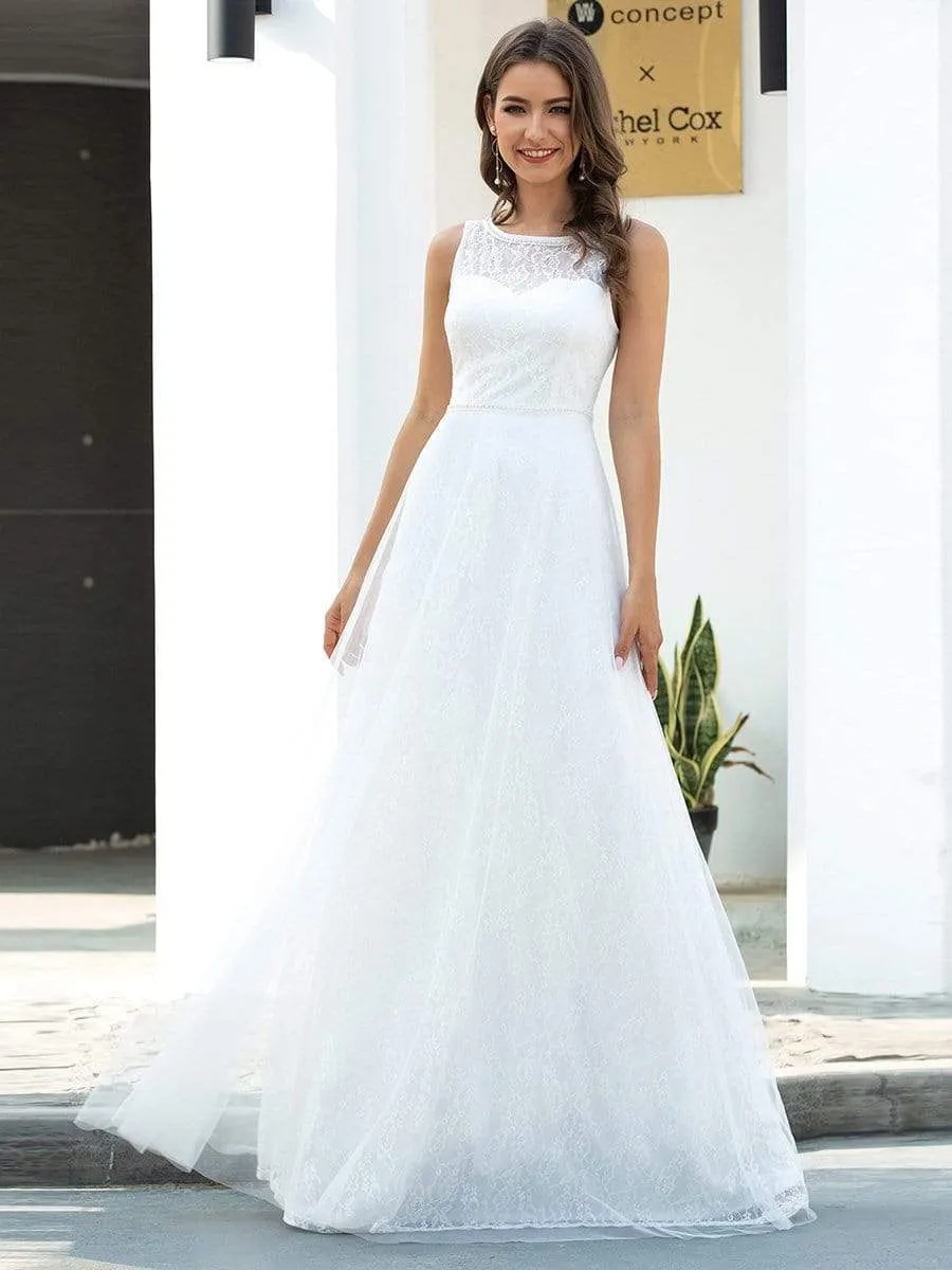 Gorgeous Round Neck A-Line Lace & Tulle Wedding Dresses