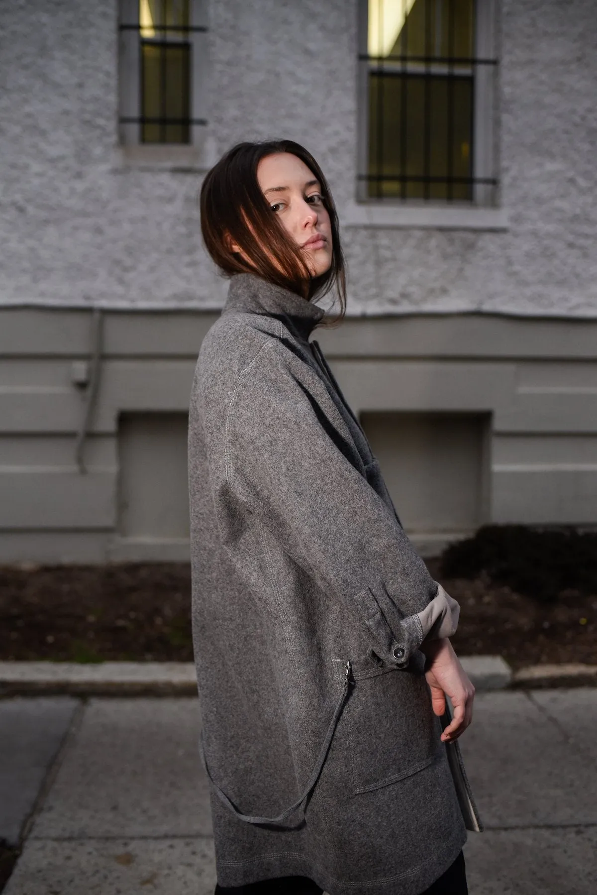 Japanese style grey wool felt coat