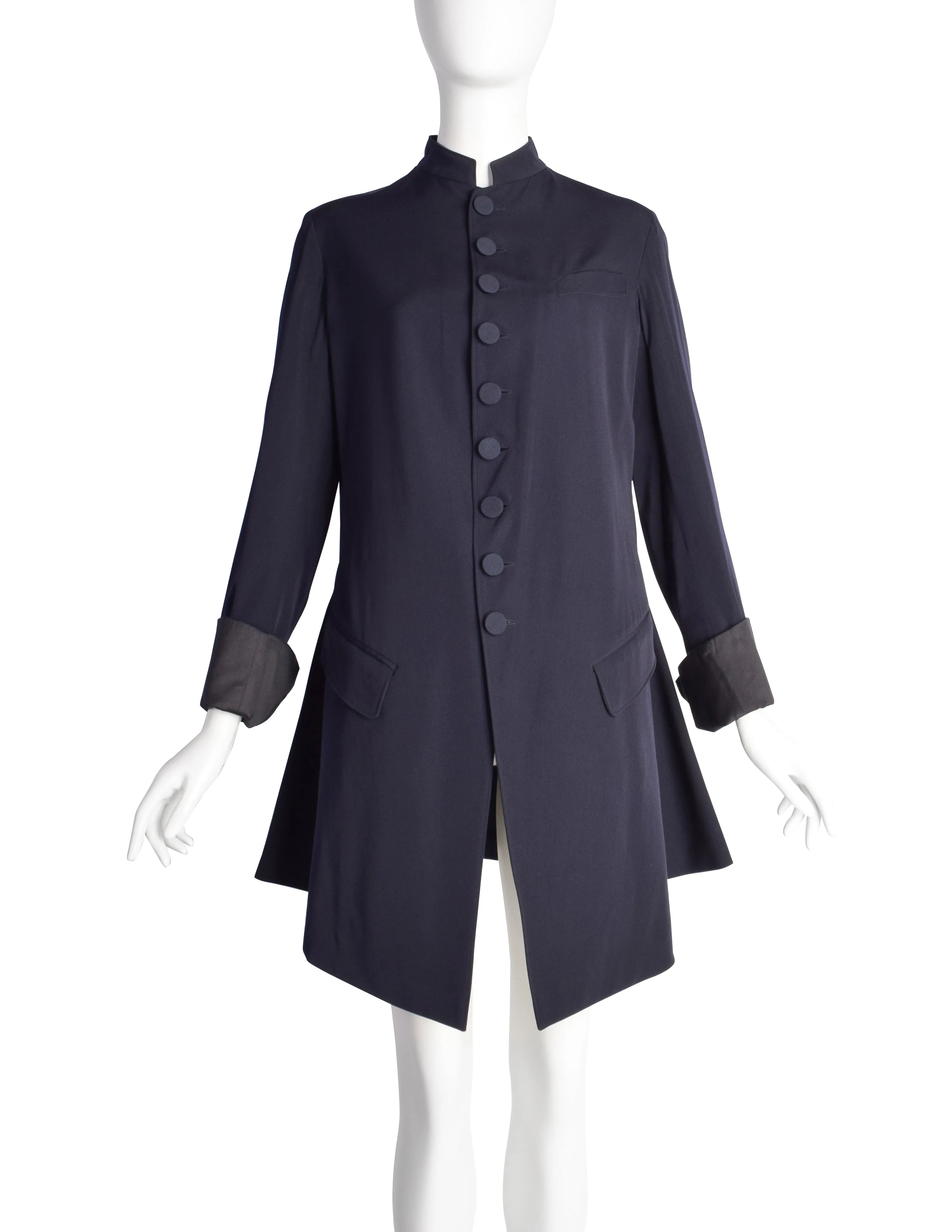 Jean Paul Gaultier Vintage SS 1994 'Les Tatouages' Navy Blue Wool Gabardine Redingote Style Coat