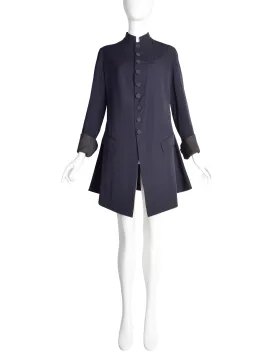 Jean Paul Gaultier Vintage SS 1994 'Les Tatouages' Navy Blue Wool Gabardine Redingote Style Coat