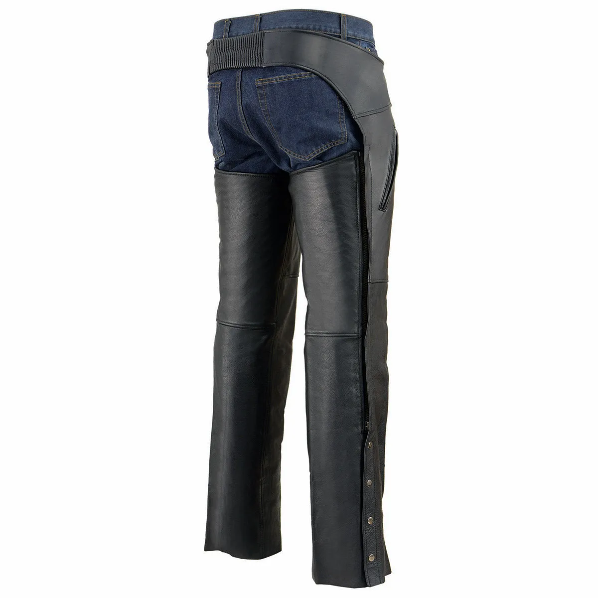 Milwaukee Leather MLM5513 Men's Black 'Heated' Leather Chaps with Zippered Thigh Pockets