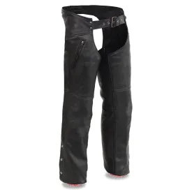 Milwaukee Leather MLM5513 Men's Black 'Heated' Motorcycle Leather Winter Chaps with Zippered Thigh Pockets