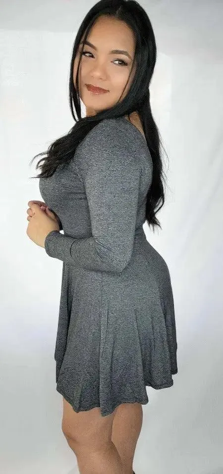 Mini Dress Charcoal Long-sleeves