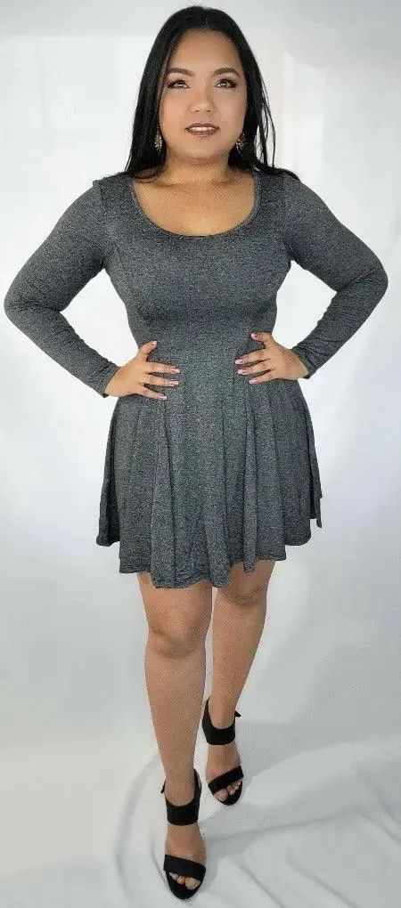 Mini Dress Charcoal Long-sleeves