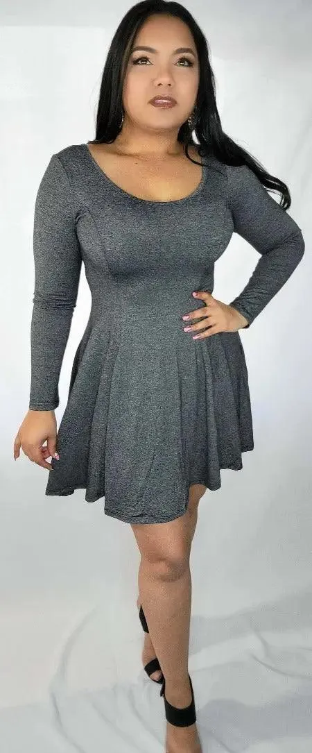 Mini Dress Charcoal Long-sleeves