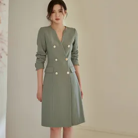 Modern Double-Breasted Green Dress