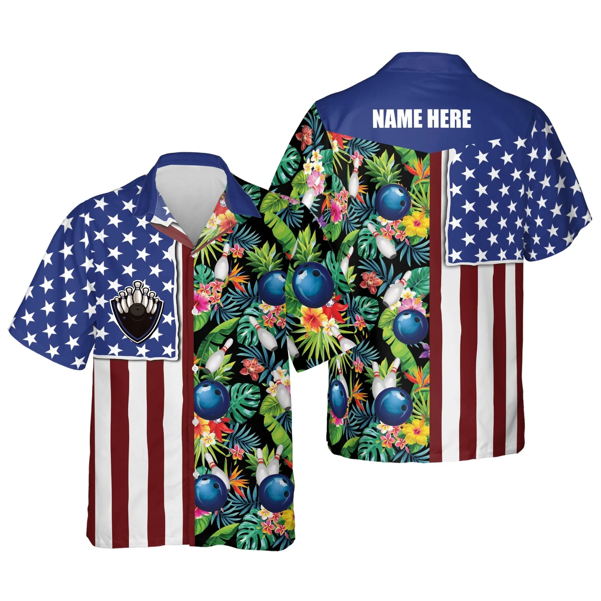 Personalized bowling Hawaiian shirt for men, Custom USA Texas Flag Hawaiian Bowling Shirts