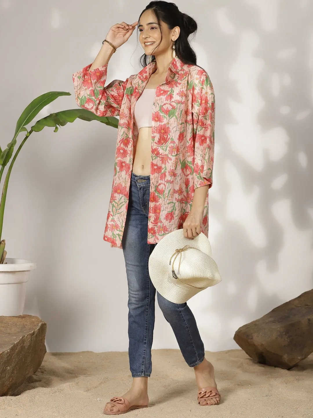 PinkFloral Cotton Shrug