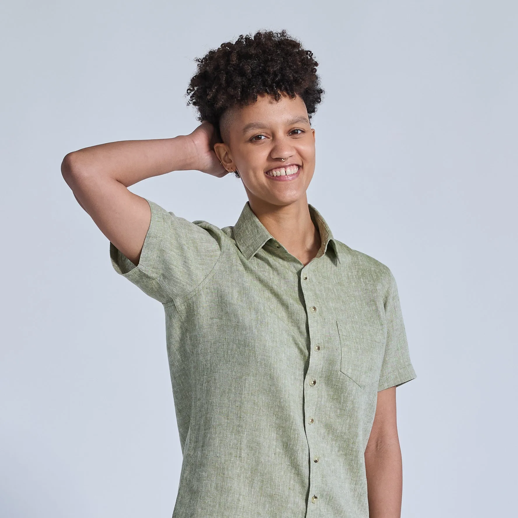 Pistachio Linen Short-Sleeve Shirt