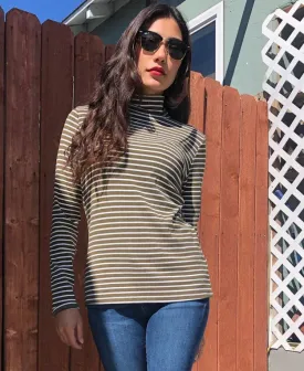 Refined Rib Stripe Long Sleeve Turtleneck