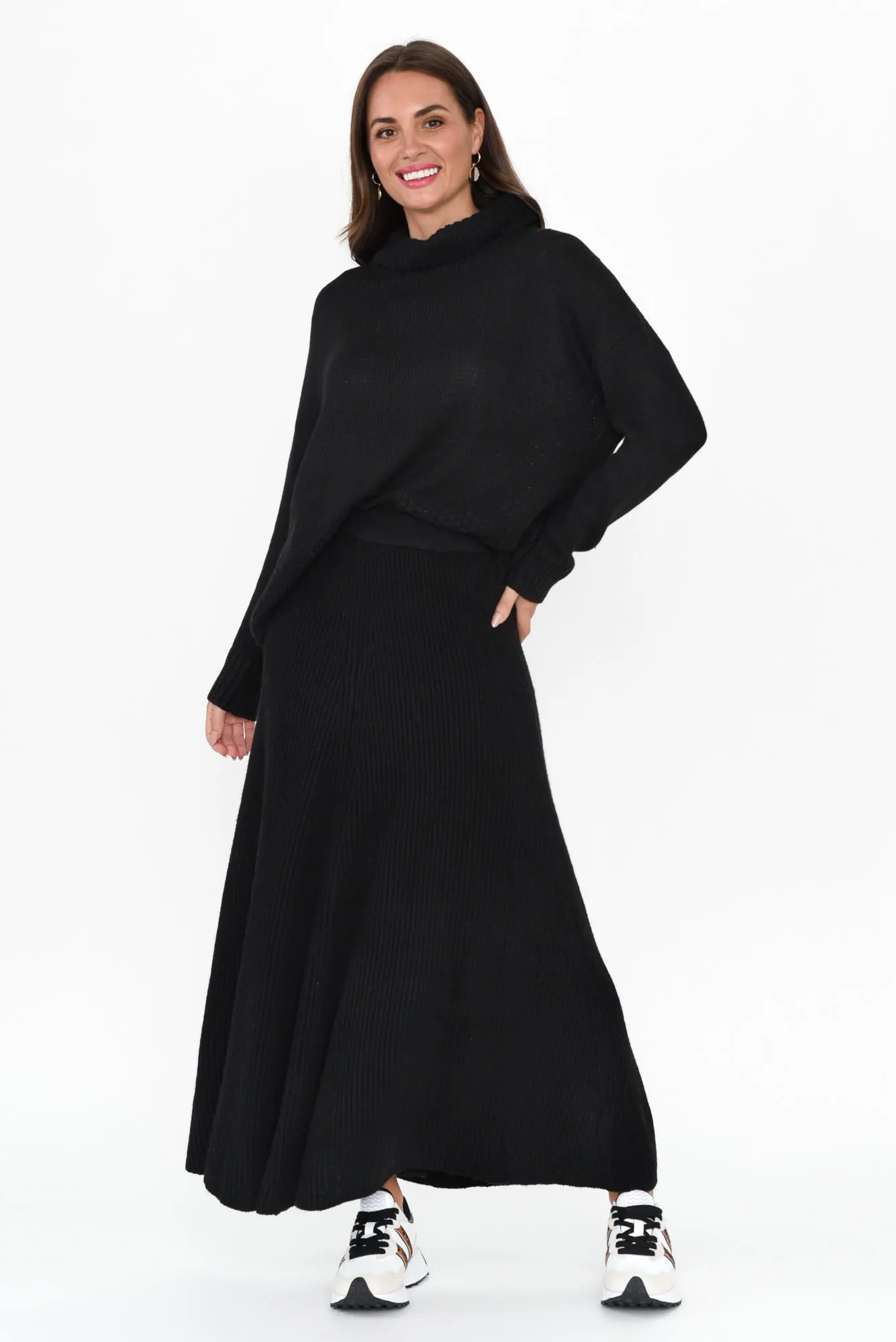 Roshni Black Knit Maxi Skirt