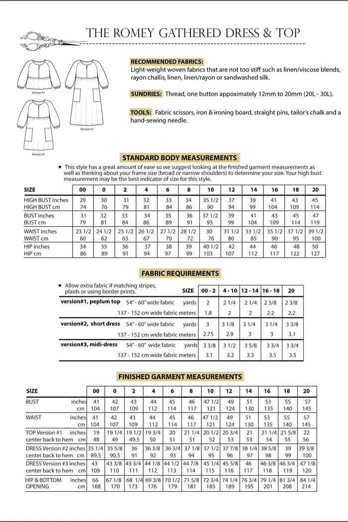 Sew House Seven - Romey Gathered Dress & Top - Size 00-20