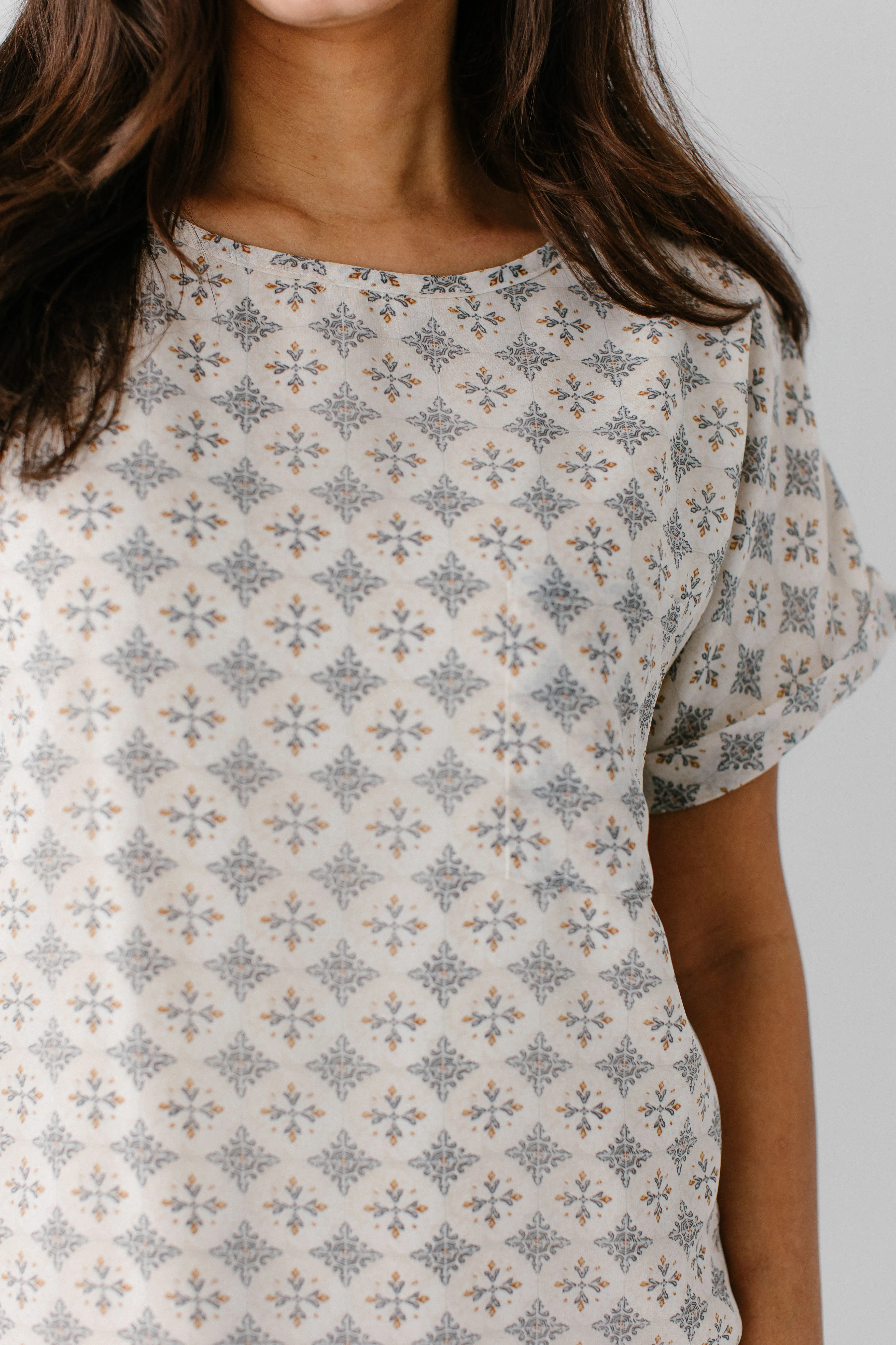 'Shalom' Geometric Print Top in Tan