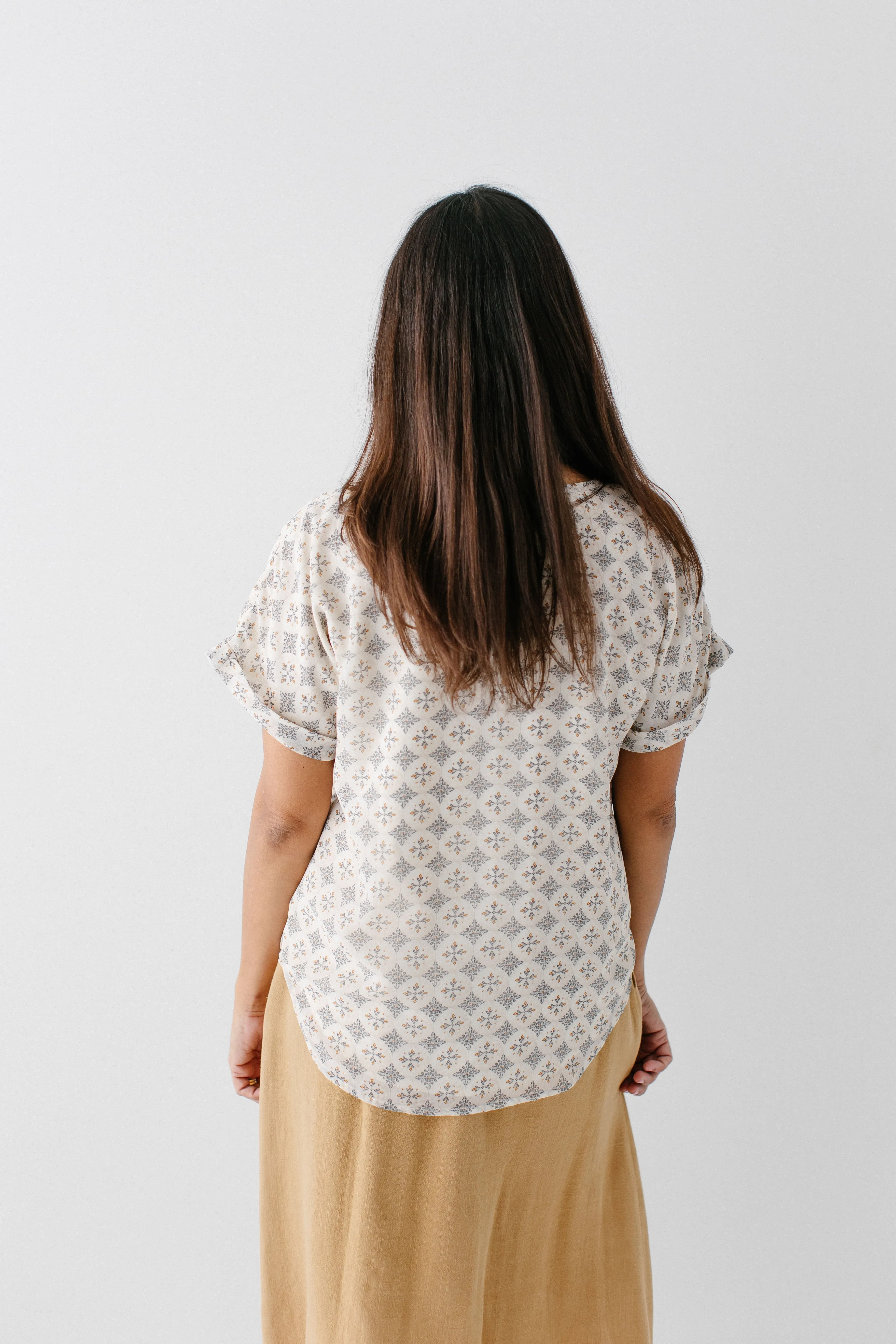 'Shalom' Geometric Print Top in Tan