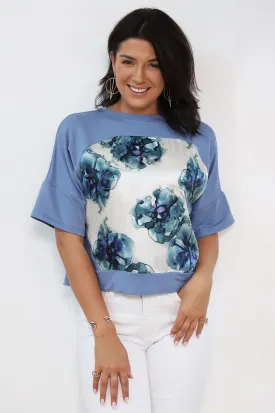 Short Sleeve Silk Sweatshirt Porcelain Violets