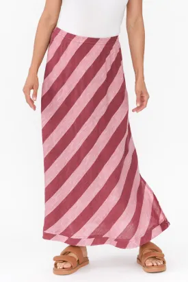 Sicily Burgundy Stripe Linen Skirt