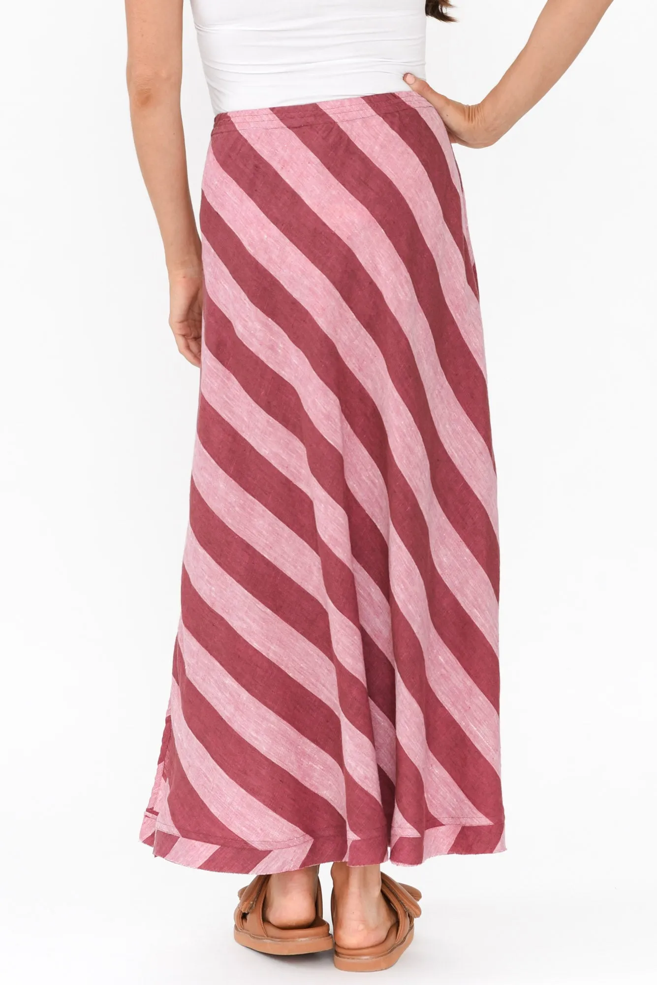 Sicily Burgundy Stripe Linen Skirt