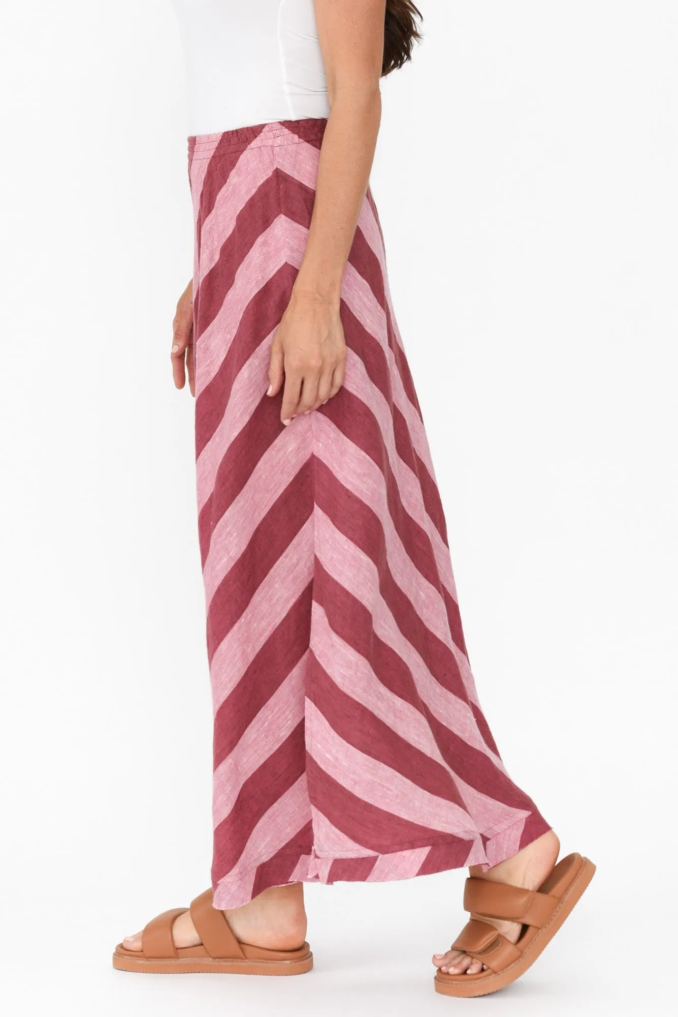 Sicily Burgundy Stripe Linen Skirt