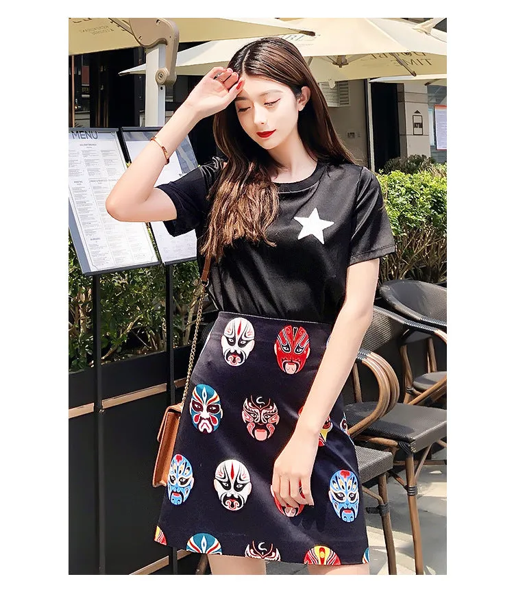 Summer New Temperament National Style Facebook Print Short Skirt