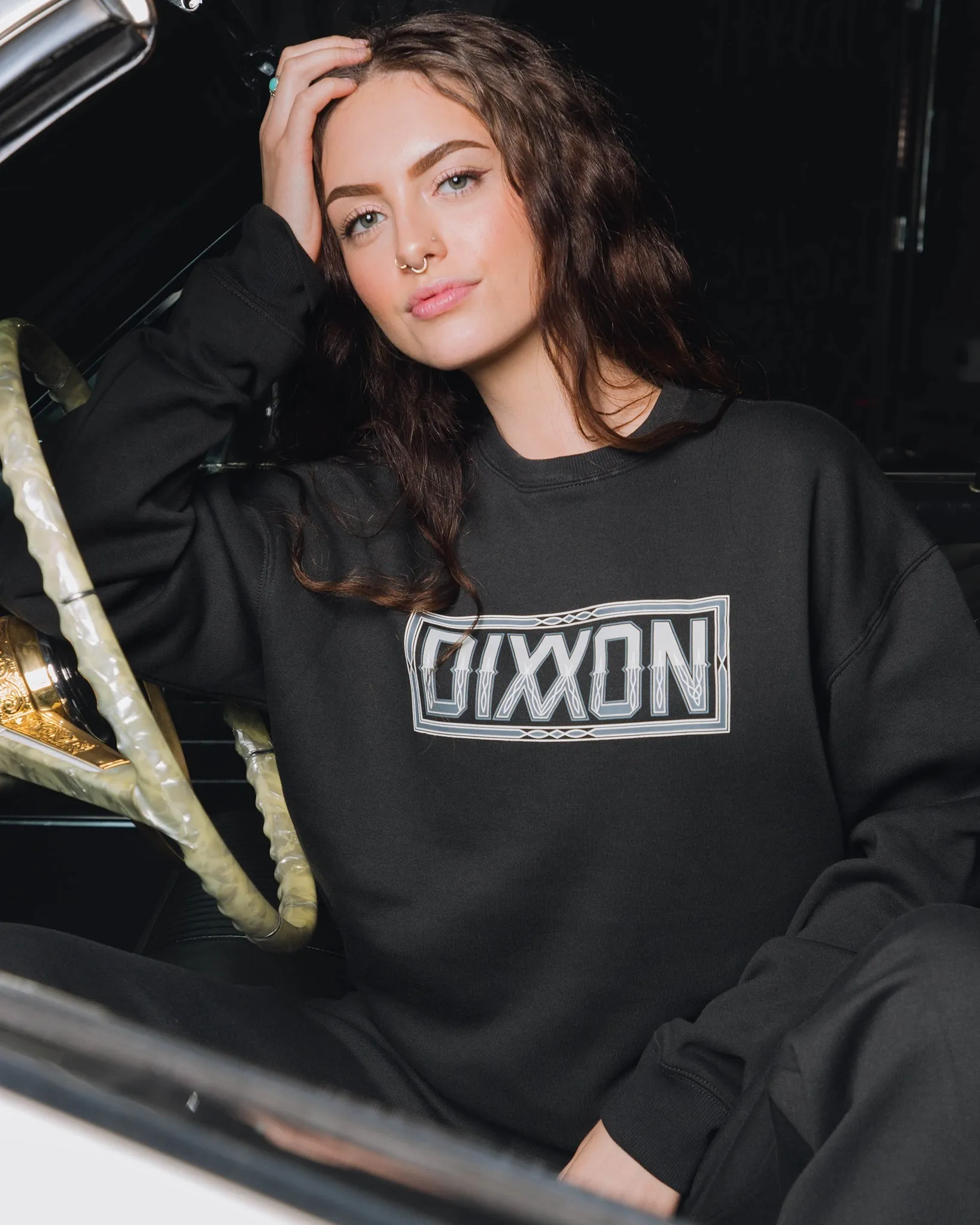 Women's Pinstripe Crewneck Sweatshirt - Black & Gray