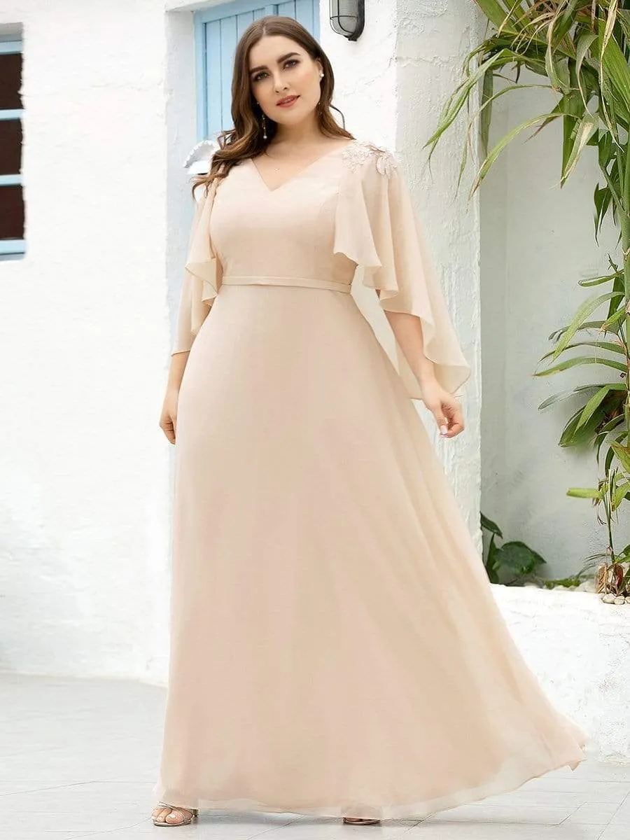 Women's Plus Size Floor Length Bridesmaid Dress with Wraps