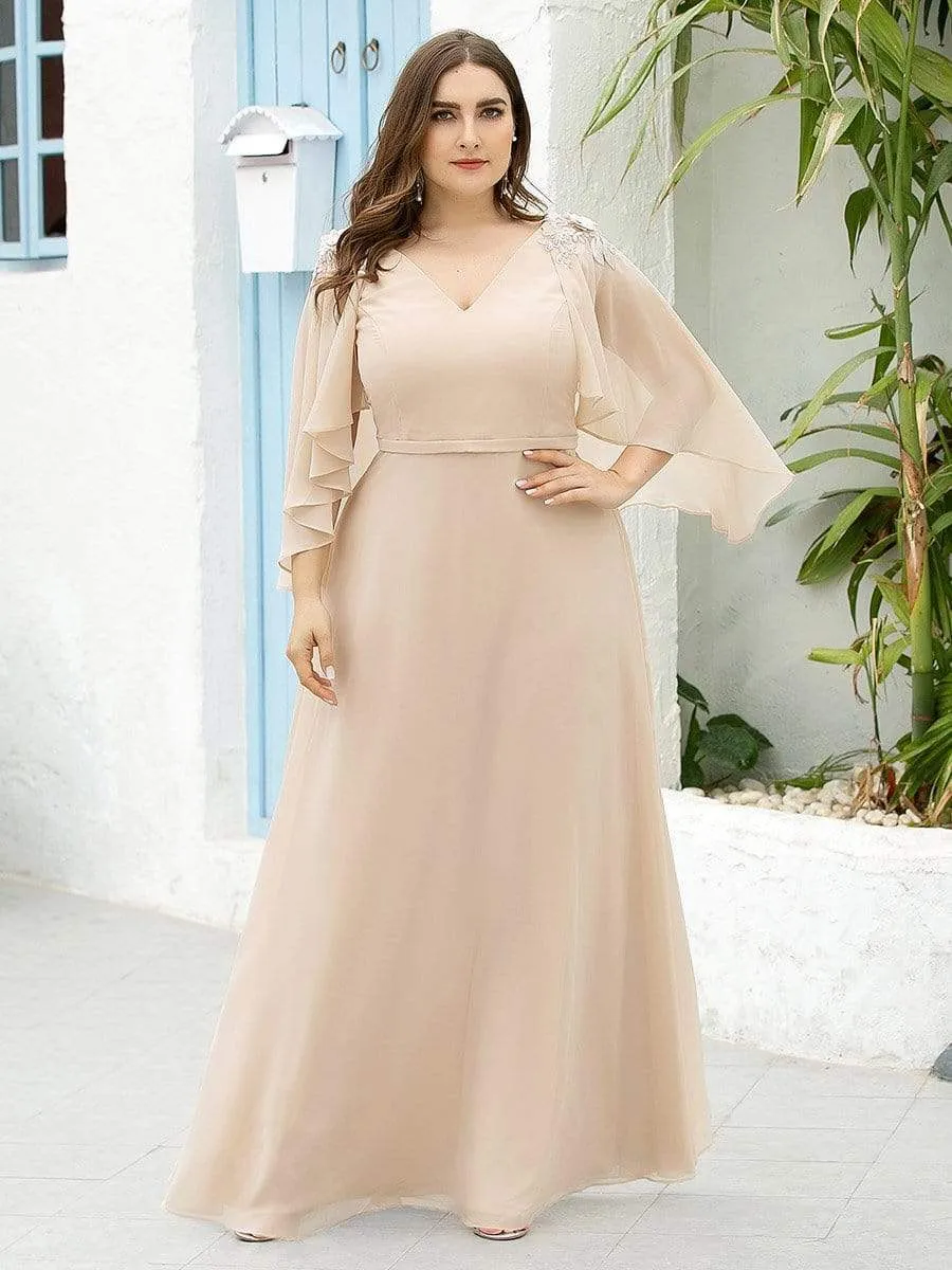 Women's Plus Size Floor Length Bridesmaid Dress with Wraps