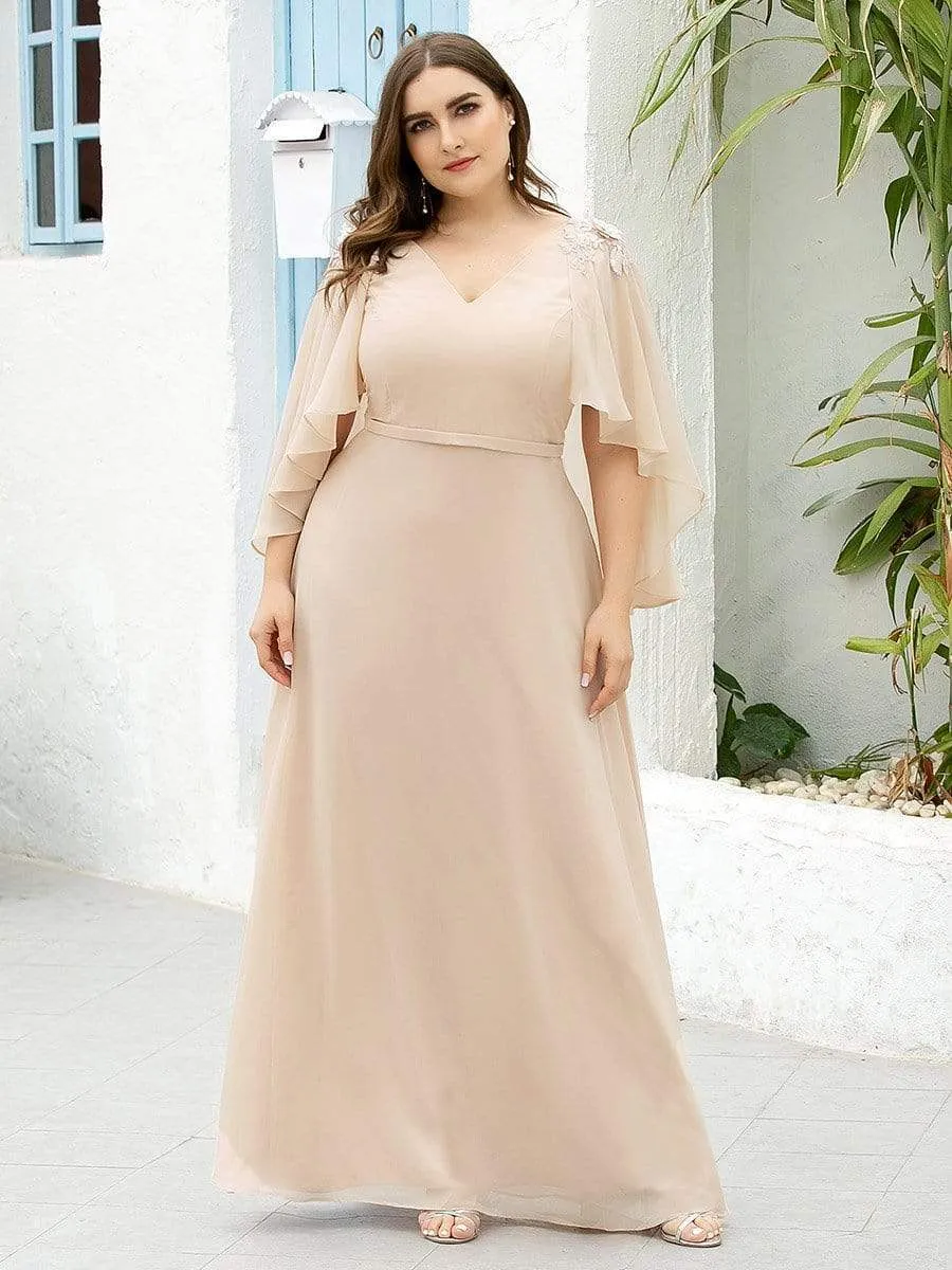 Women's Plus Size Floor Length Bridesmaid Dress with Wraps