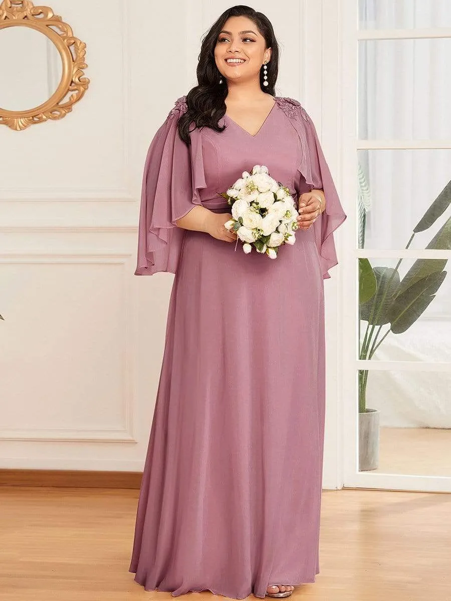 Women's Plus Size Floor Length Bridesmaid Dress with Wraps