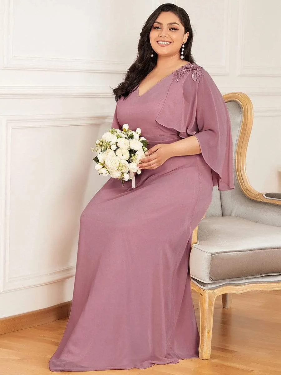 Women's Plus Size Floor Length Bridesmaid Dress with Wraps